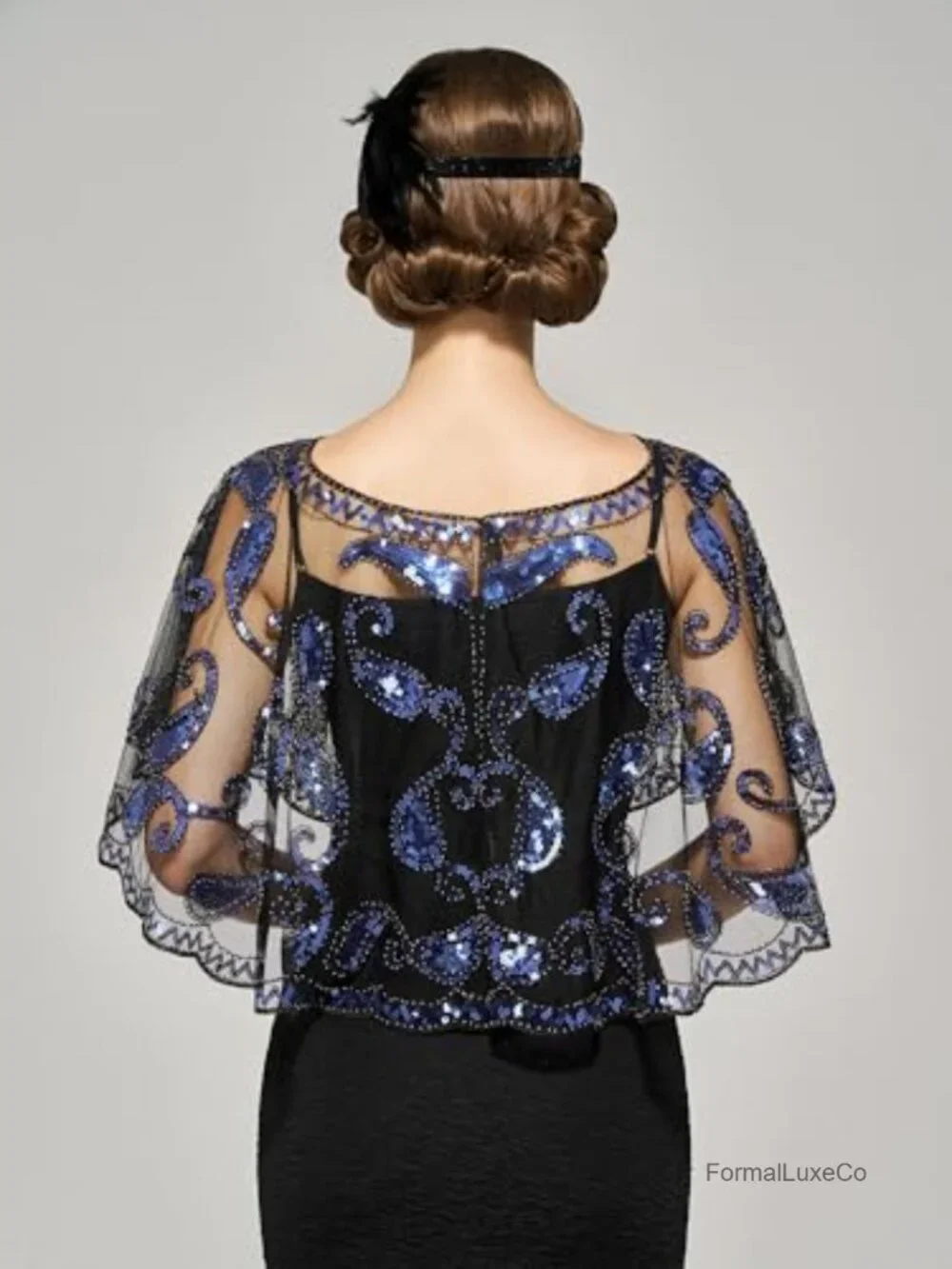 1920s Flapper Sequin Beaded Shawl Wrap Mesh Fringe Evening Party Cape